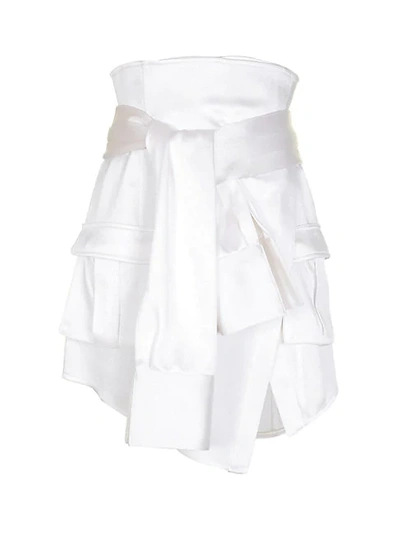 Balmain Knotted Sleeve Effect Skirt In White