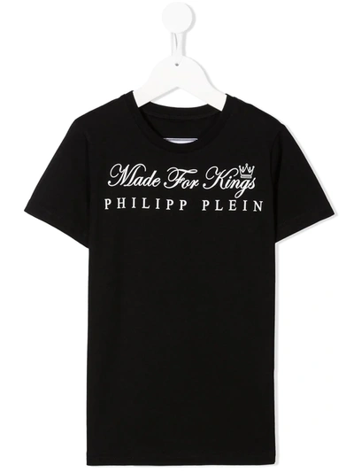 Philipp Plein Junior Kids' Made For Kings Slogan T-shirt In Black
