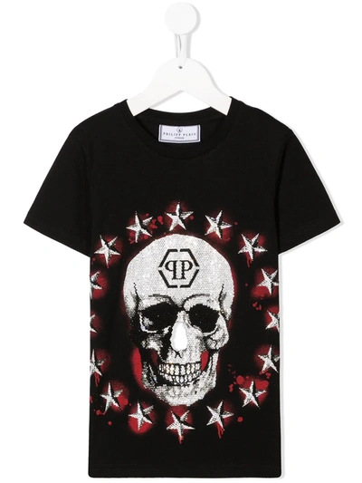 Philipp Plein Junior Kids' Stars And Skull T-shirt In Black
