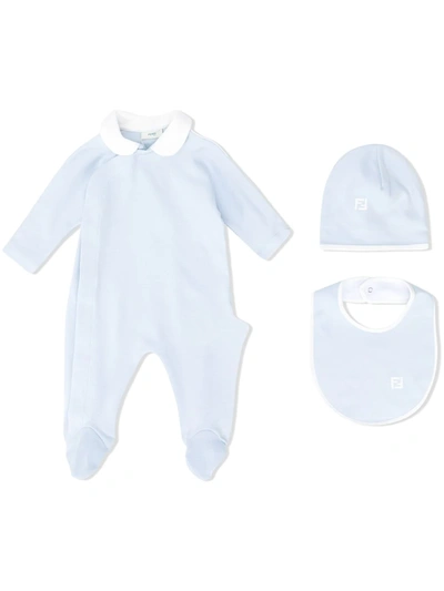 Fendi Babies' Pyjama, Hat And Bib Set In Blue