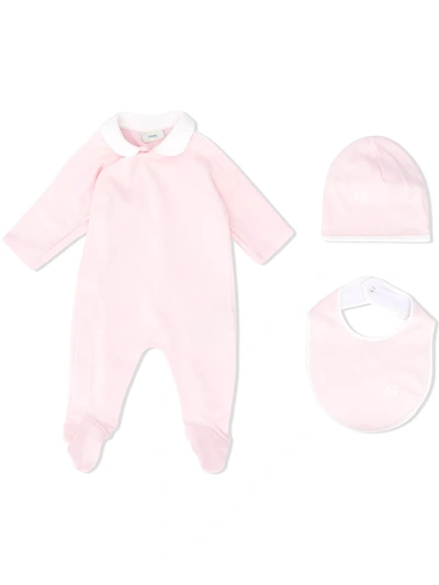 Fendi Babies' Pajamas, Hat And Bib Set In Pink