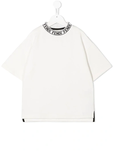 Fendi Kids' Logo Collar T-shirt In White