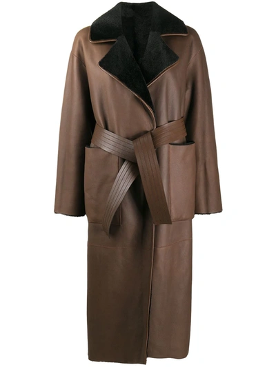 Blancha Mid-length Shearling Coat In Brown