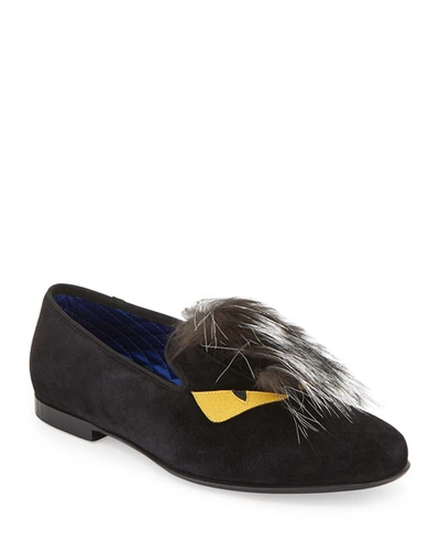 Fendi Monster Fur Evening Slipper, Black