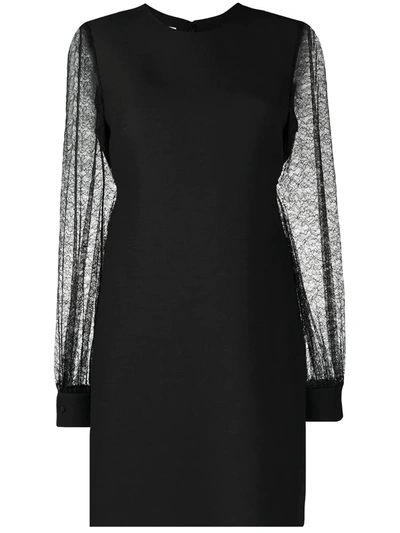 Valentino Embellished Chiffon-paneled Wool And Silk-blend Mini Dress In Black