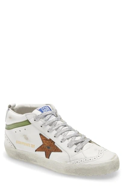 Golden Goose Mid Star Sneaker In White/ Bronze/ Green