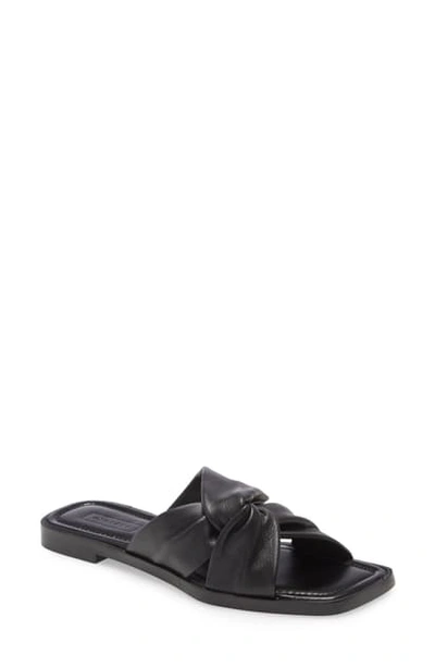 Topshop Pacific Twist Leather Slide Sandal In Black Leather