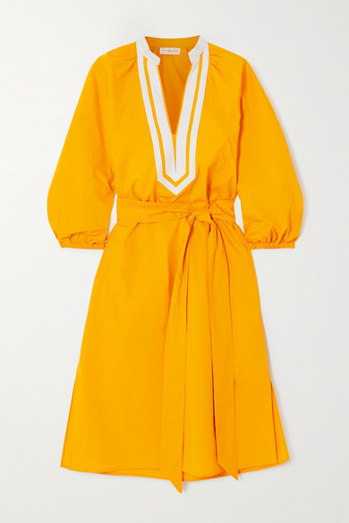 Tory Burch Puff Long Sleeve Cotton Poplin Tunic Dress In Yellow | ModeSens