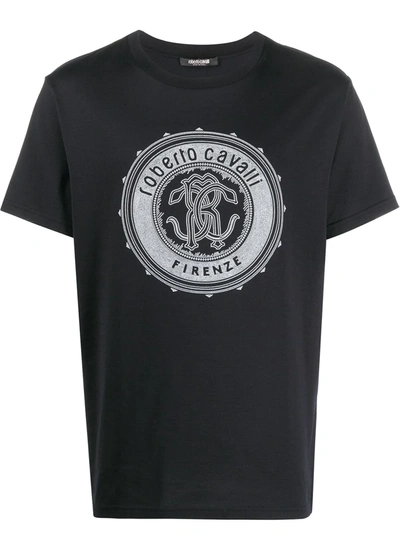 Roberto Cavalli Animalia Badge Print T-shirt In Black