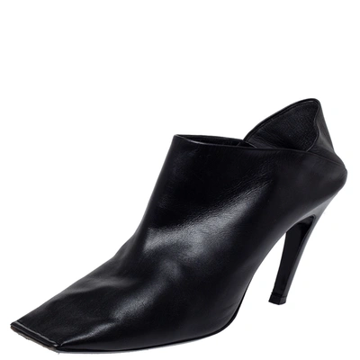 Pre-owned Balenciaga Black Leather Quadro Square Toe Foldable Heel Mules Size 39