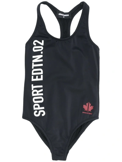 Dsquared2 Kids' Logo-print Swimsuit In Black