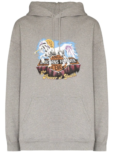 Vetements Magic Unicorn Print Cotton Blend Hoodie In Grey