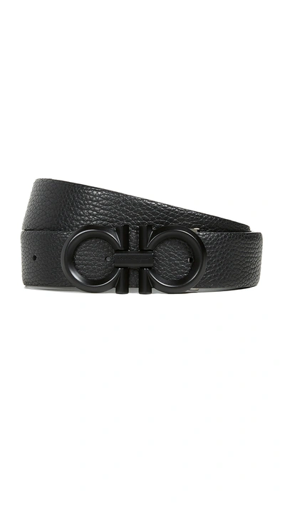 Ferragamo 3.5cm Black Logo Reversible Leather Belt