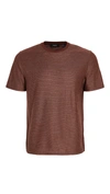 Theory Milan Micro Grid Crewneck T-shirt In Pimento White Pink