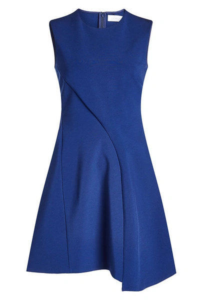 Victoria Beckham Dense Rib Sleeveless Drape Mini Dress In Blue. In Indigo
