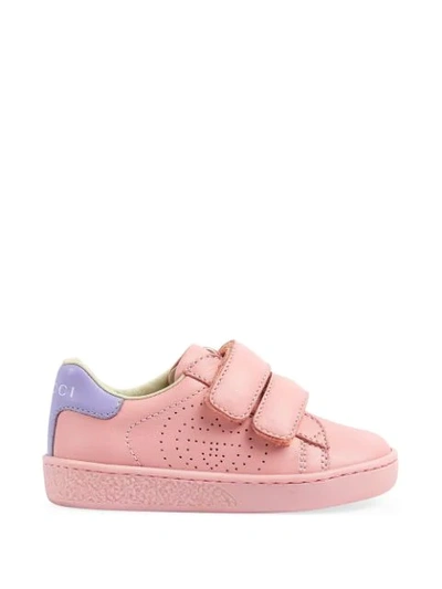 Gucci Babies' Interlocking G Perforated Touch-strap Trainers In Pink