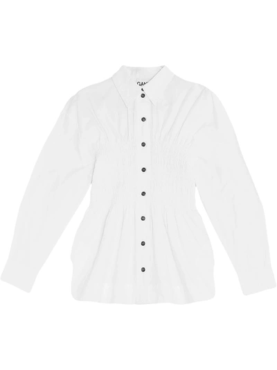 Ganni Shirred Flared Shirt In White