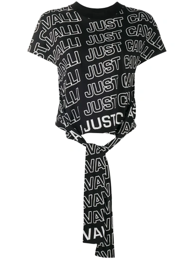 Just Cavalli Graphic-print Knotted T-shirt In Black
