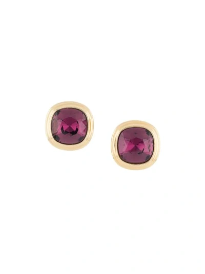 Pre-owned Saint Laurent 1980s Crystal Button Earrings In Gold