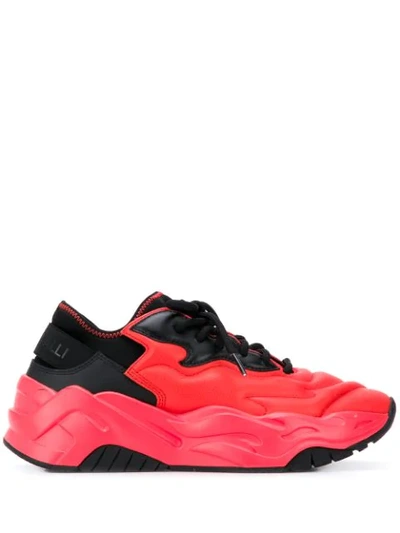 Just Cavalli Sneakers In Leather And Neoprene In Red
