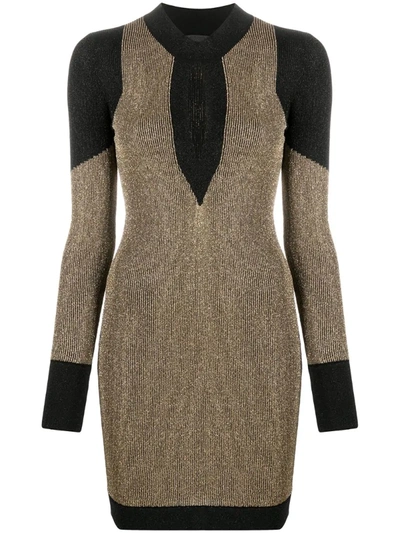 Just Cavalli Ribbed Cut-out Detail Dress In Gold