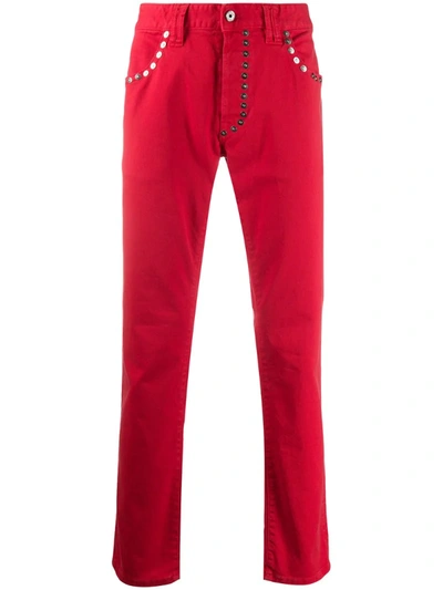 Just Cavalli Studded Straight Trousers In Red