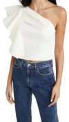 Amur Patricia Asymmetrical Ruffle Cropped Top In White