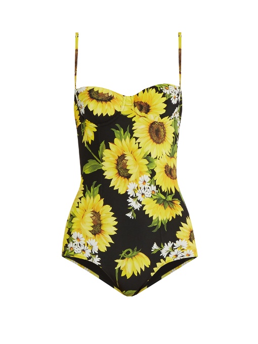 Dolce & Gabbana Sunflower-print Balconette Swimsuit In Black Multi ...