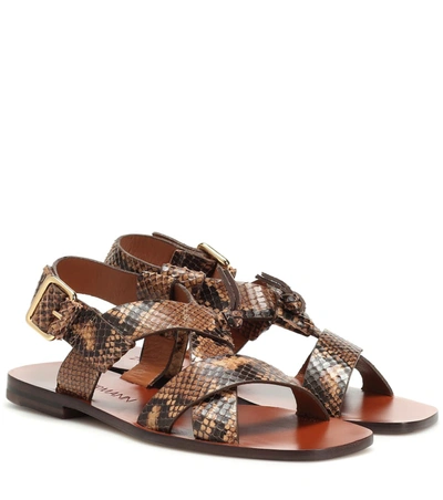 Zimmermann Knotted Snake-effect Leather Slingback Sandals In Animal Print