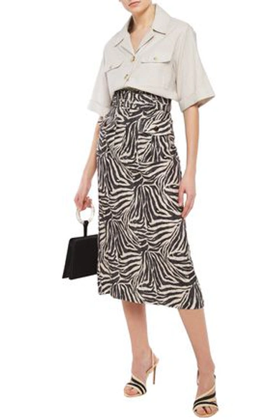 Zimmermann Belted Zebra-print Linen Midi Skirt In Animal Print