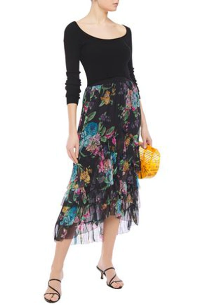Zimmermann Tiered Floral-print Silk-georgette Midi Skirt In Black