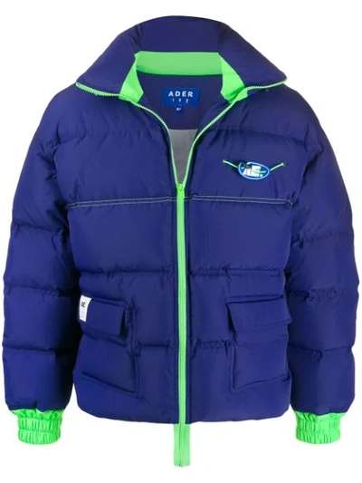 Ader Error Zipped Down Jacket In Blue