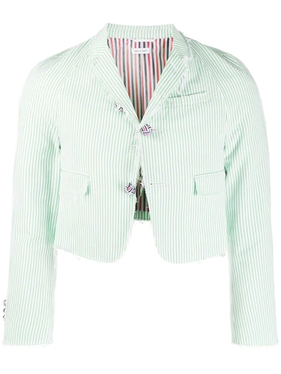 Thom Browne Seersucker Striped Cropped Jacket In Green