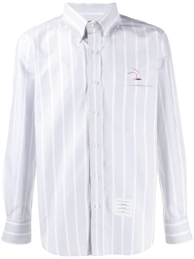 Thom Browne Ball Embroidery Stripe Oxford Shirt In Grey