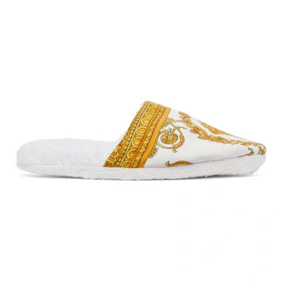 Versace Cotton Slippers With Barocco Motif In White