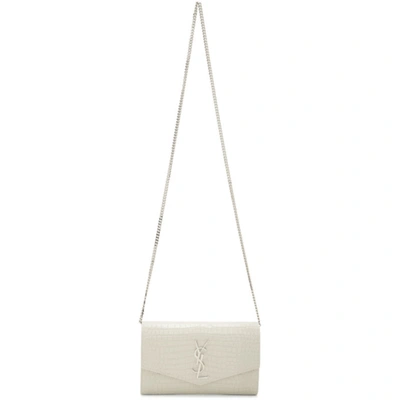 Saint Laurent White Croc Monogramme Envelope Chain Wallet Bag In 9207 White