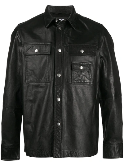 Diesel Leather Overshirt In Black