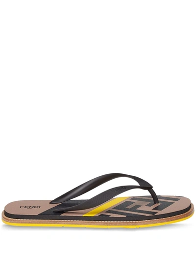 Fendi Ff Pattern Flip-flops In Noir