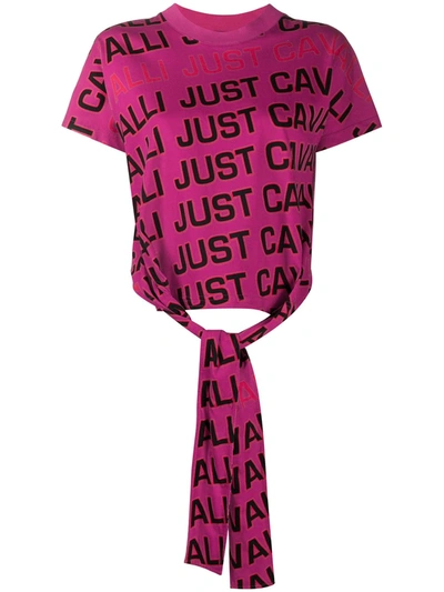 Just Cavalli Graphic-print Knotted T-shirt In Pink