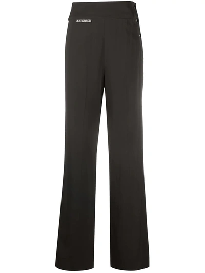 Just Cavalli High-waisted Wide-leg Trousers In Black