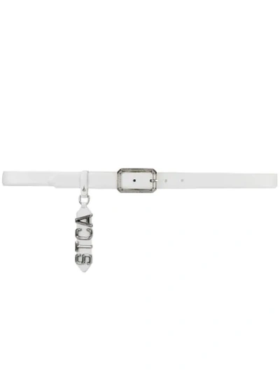 Just Cavalli Hanging Logo Tag Belt In White