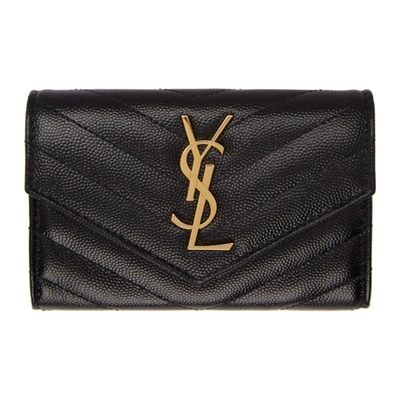 Saint Laurent Black And Gold Small Monogramme Envelope Wallet In 1000 Black