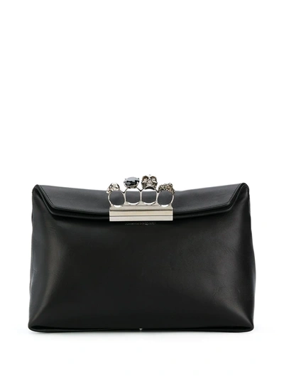Alexander Mcqueen Four Ring Leather Mini Bag In Black