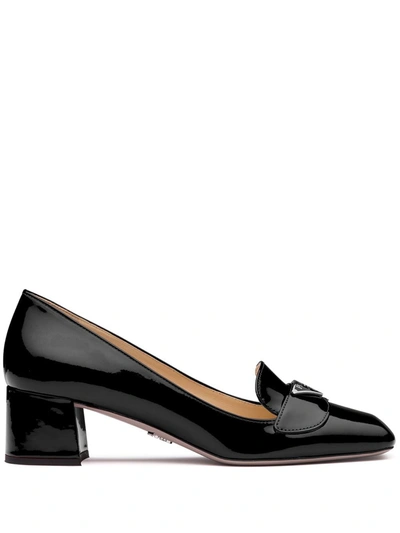 Prada Shiny Pumps In Black Featuring Logo