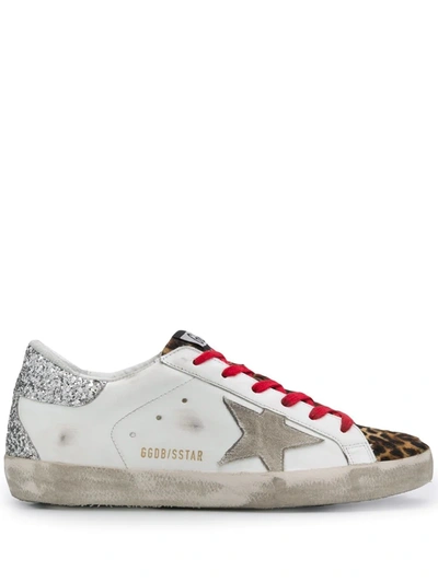 Golden Goose Superstar Distressed Leopard-print Calf Hair, Leather And Suede Sneakers In White,beige,silver