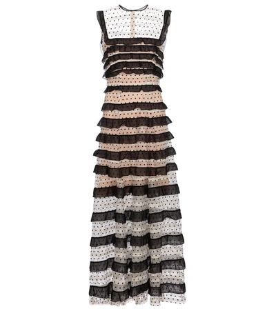 Costarellos Ingrid Leopard-print Chiffon And Polka-dot Flocked Tulle Maxi Dress In Multi