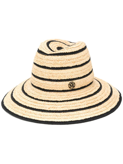 Maison Michel Kate Striped Straw Fedora Hat In Neutral