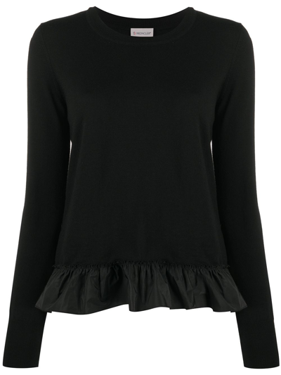 Moncler Ruffled-hem Wool Sweater In Black