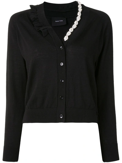 Simone Rocha Asymmetric Pearl Embellished Cardigan In Black