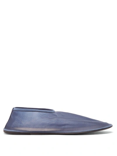 The Row Leather And Mesh Ballet Flats In Blue
